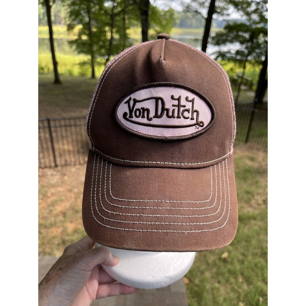 Von Dutch Hat Rustic Brown Pink Trucker Mesh SnapBack Cap Unisex
